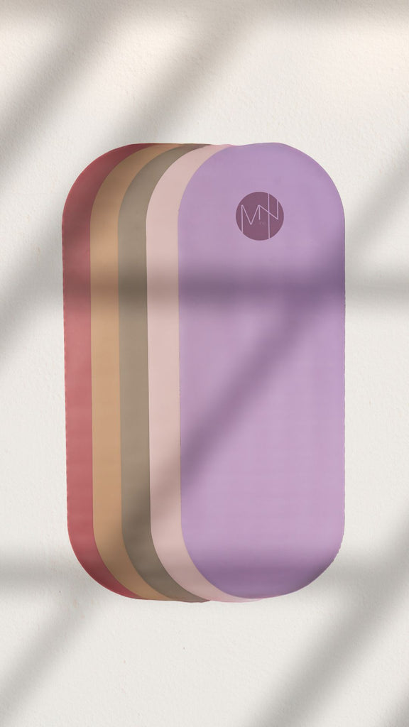 yoga mats  in purple, coffee, gray, light pink and rose